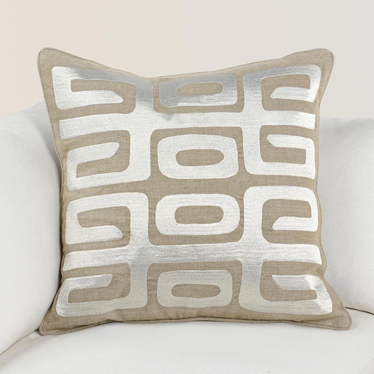 Tan/Silver 100% Linen Pattern RO Zelo 22x22 Collection