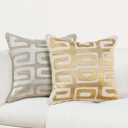 Tan/Silver 100% Linen Pattern RO Zelo 22x22 Collection