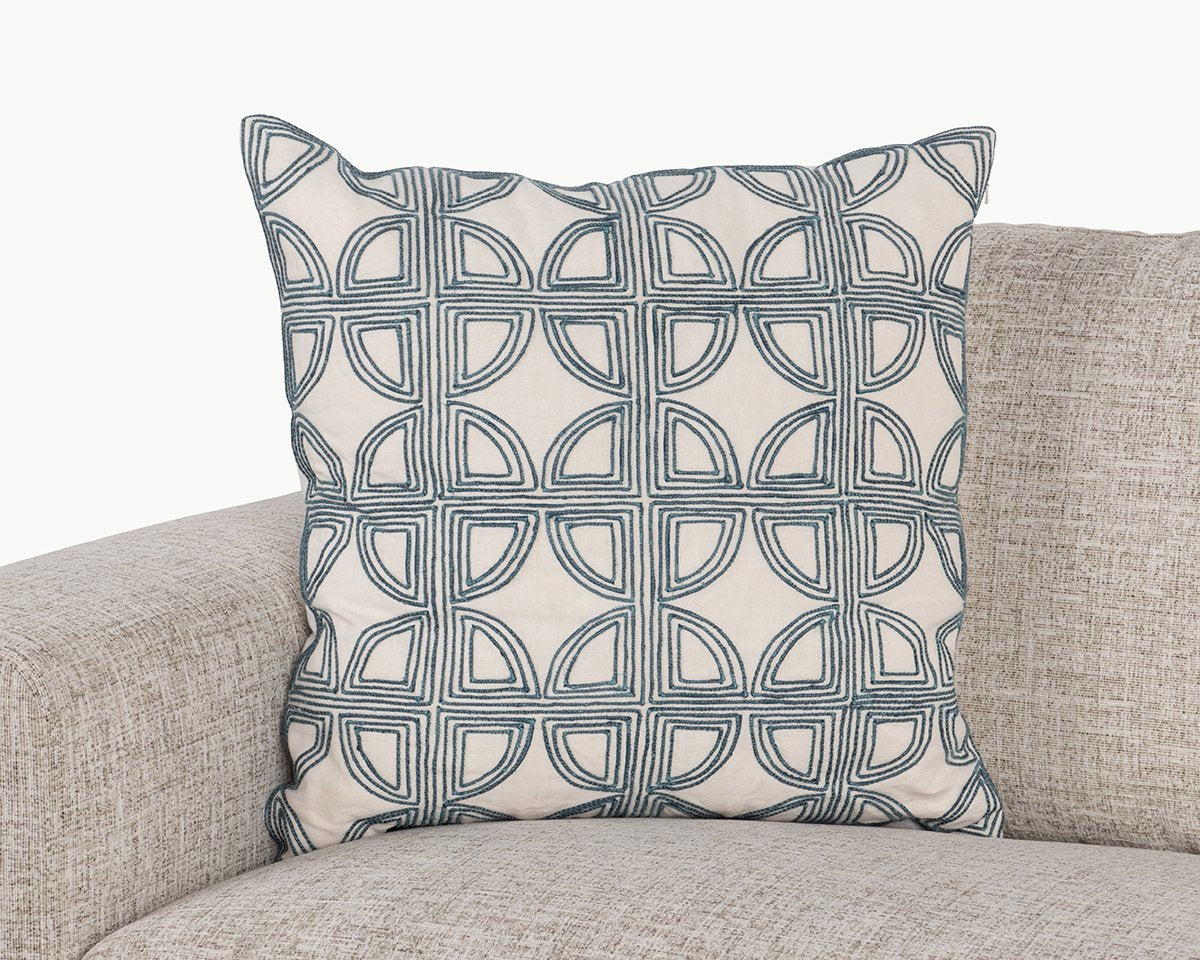 Ivory/Navy 100% Belgian Flax Linen Pattern VC Elea 22x22 Collection