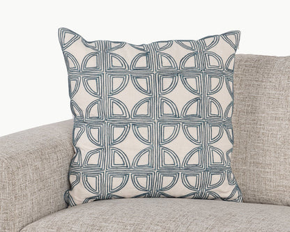 Ivory/Navy 100% Belgian Flax Linen Pattern VC Elea 22x22 Collection