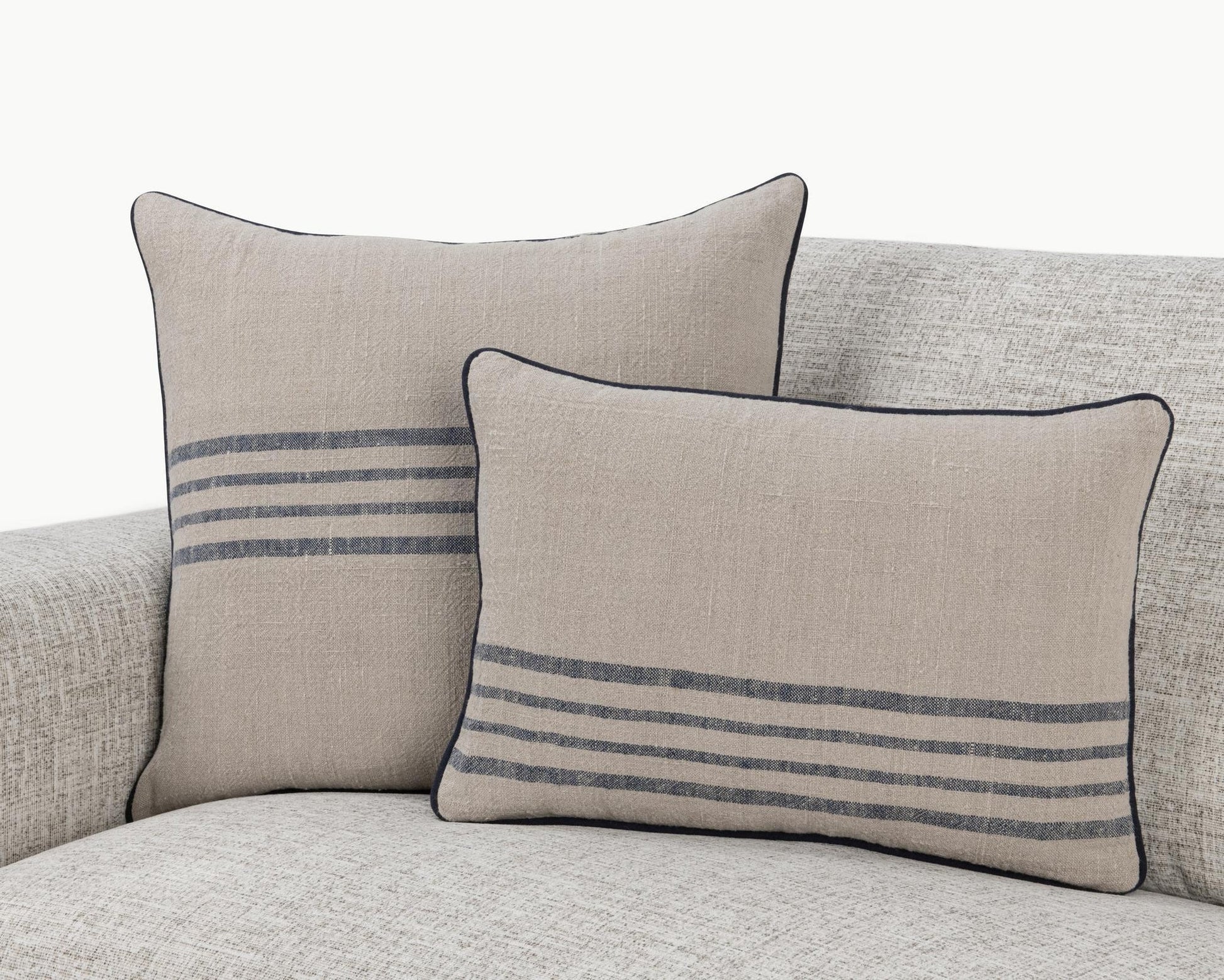 Natural/Navy 100% Linen Pattern NV Newport Multiple Sizes Collection
