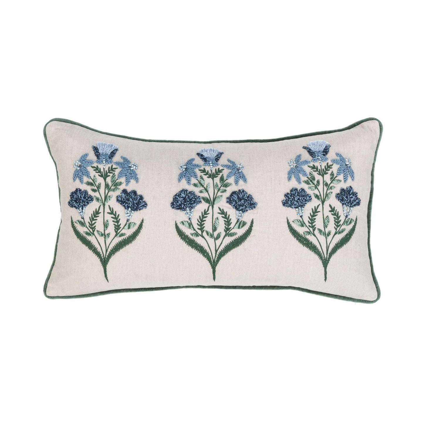 Floral Natural/Blue 50% Linen Pattern NV Belcourt 14x26 Collection