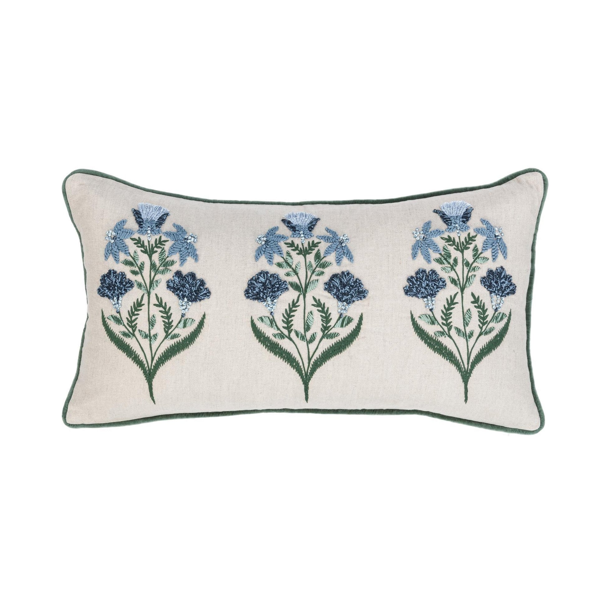 Floral Natural/Blue 50% Linen Pattern NV Belcourt 14x26 Collection