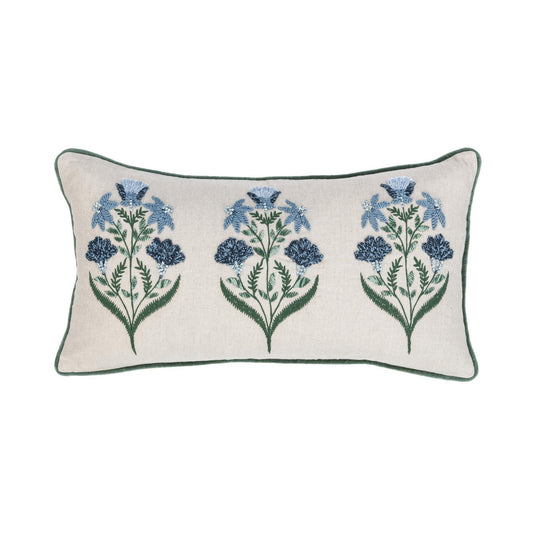Floral Natural/Blue 50% Linen Pattern NV Belcourt 14x26 Collection