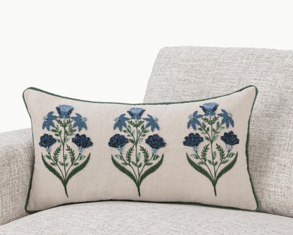 Floral Natural/Blue 50% Linen Pattern NV Belcourt 14x26 Collection