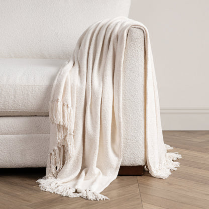 Ivory 88% Viscose Blankets & Throw TC Aria Boucle Throw 50x70 Collection