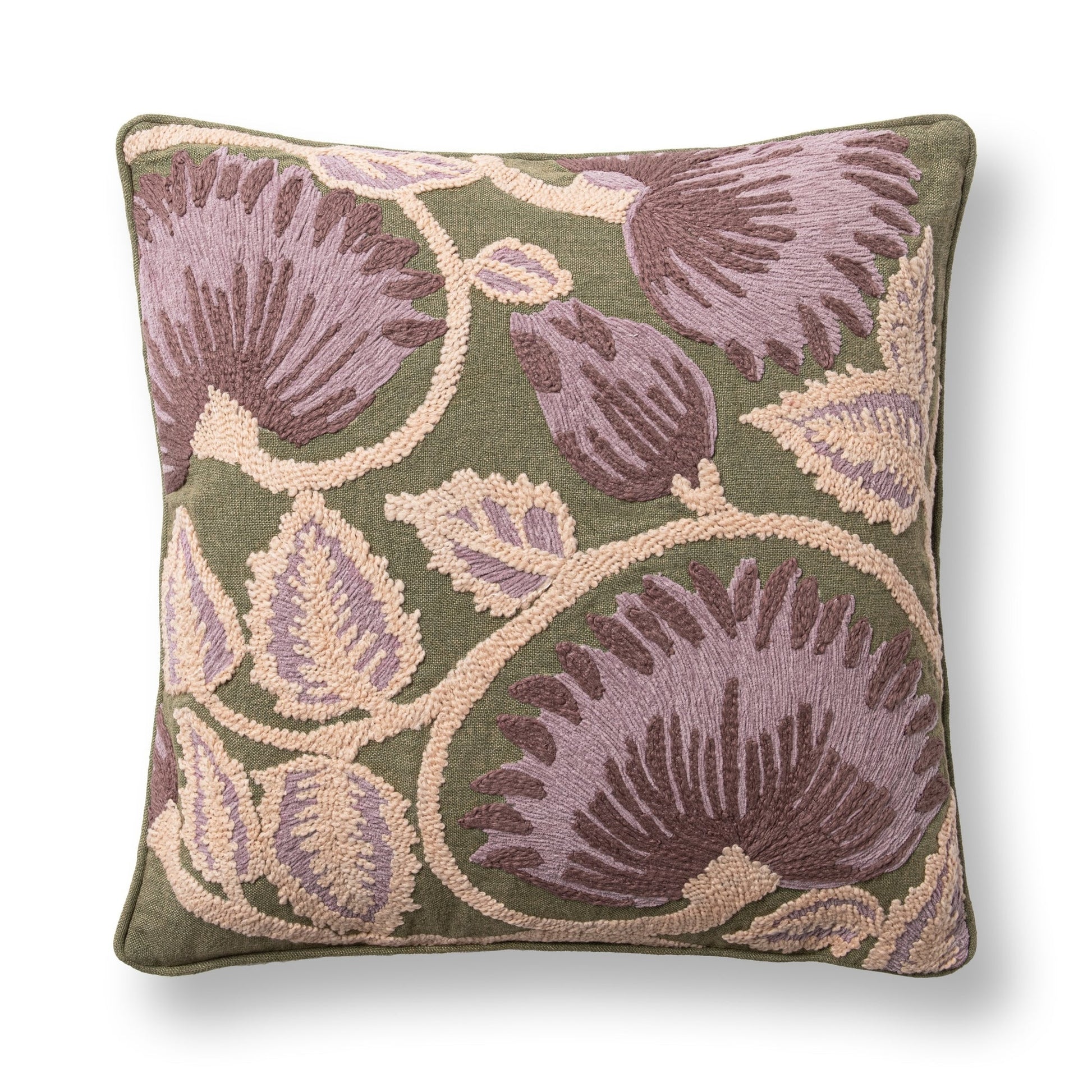 Olive Green 100% Linen Pattern TD Folly Multi 22x22 Collection