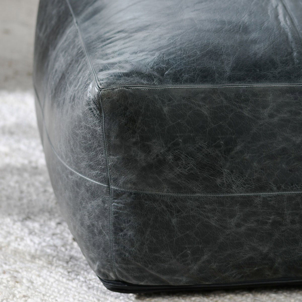 Onyx 100% Genuine Leather Solid Leather Pouf Collection