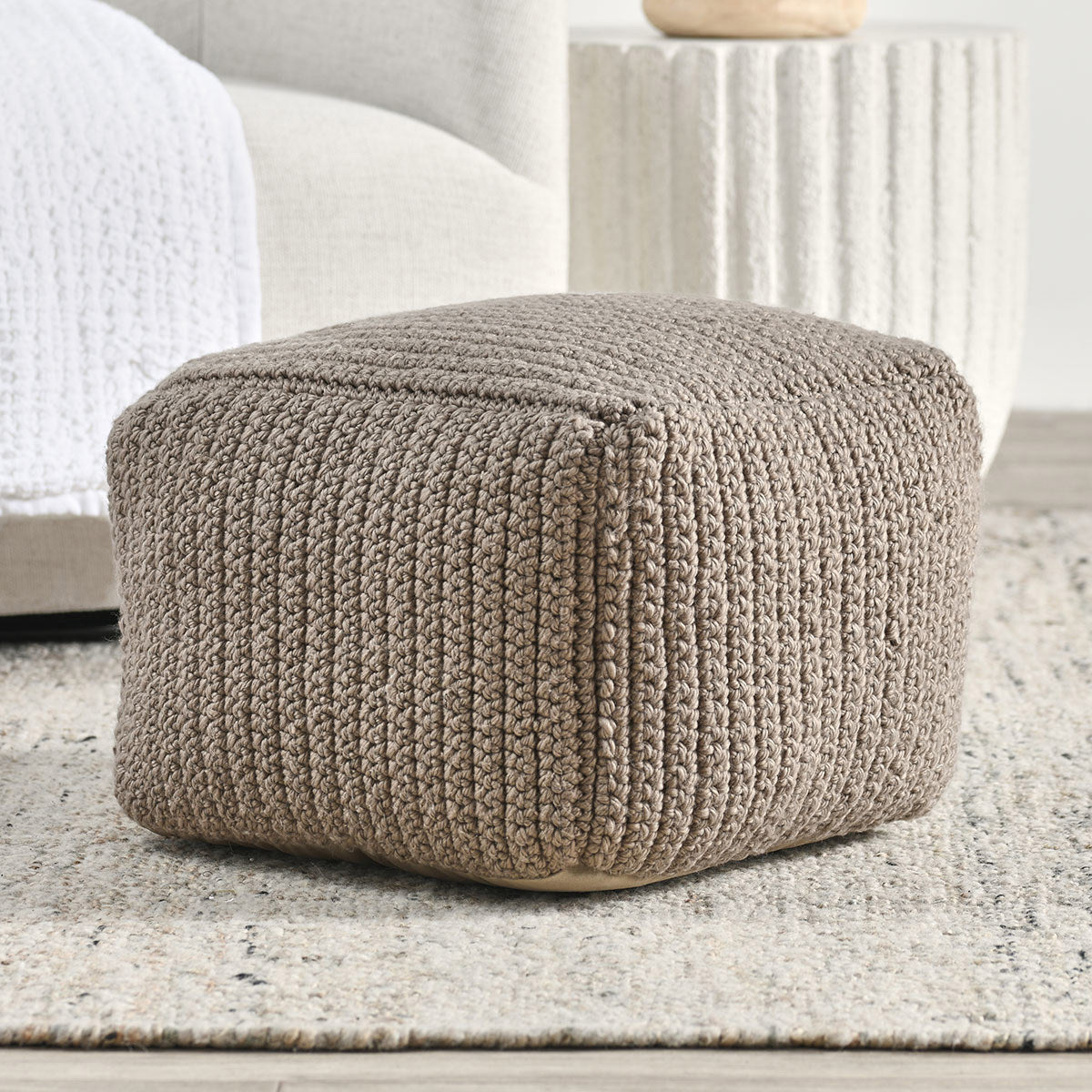 Natural 100% Polyester Performance Indoor/Outdoor Performance Prism Pouf Collection