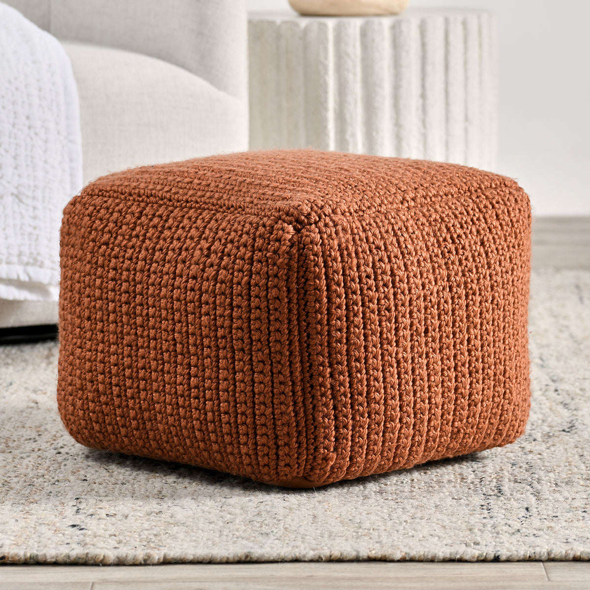 Terra Cotta 100% Polyester Performance Indoor/Outdoor Performance Prism Pouf Collection