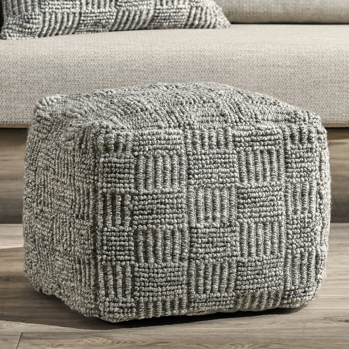 Gray 100% PET Recycled Plastic Performance Indoor/Outdoor Performance Vico Pouf 18"x18"x14" Collection
