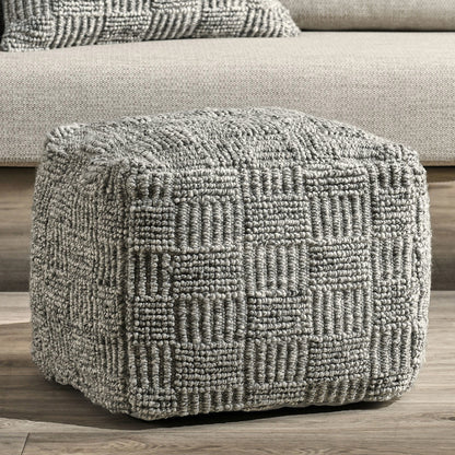 Gray 100% PET Recycled Plastic Performance Indoor/Outdoor Performance Vico Pouf 18"x18"x14" Collection