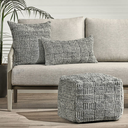 Gray 100% PET Recycled Plastic Performance Indoor/Outdoor Performance Vico Pouf 18"x18"x14" Collection