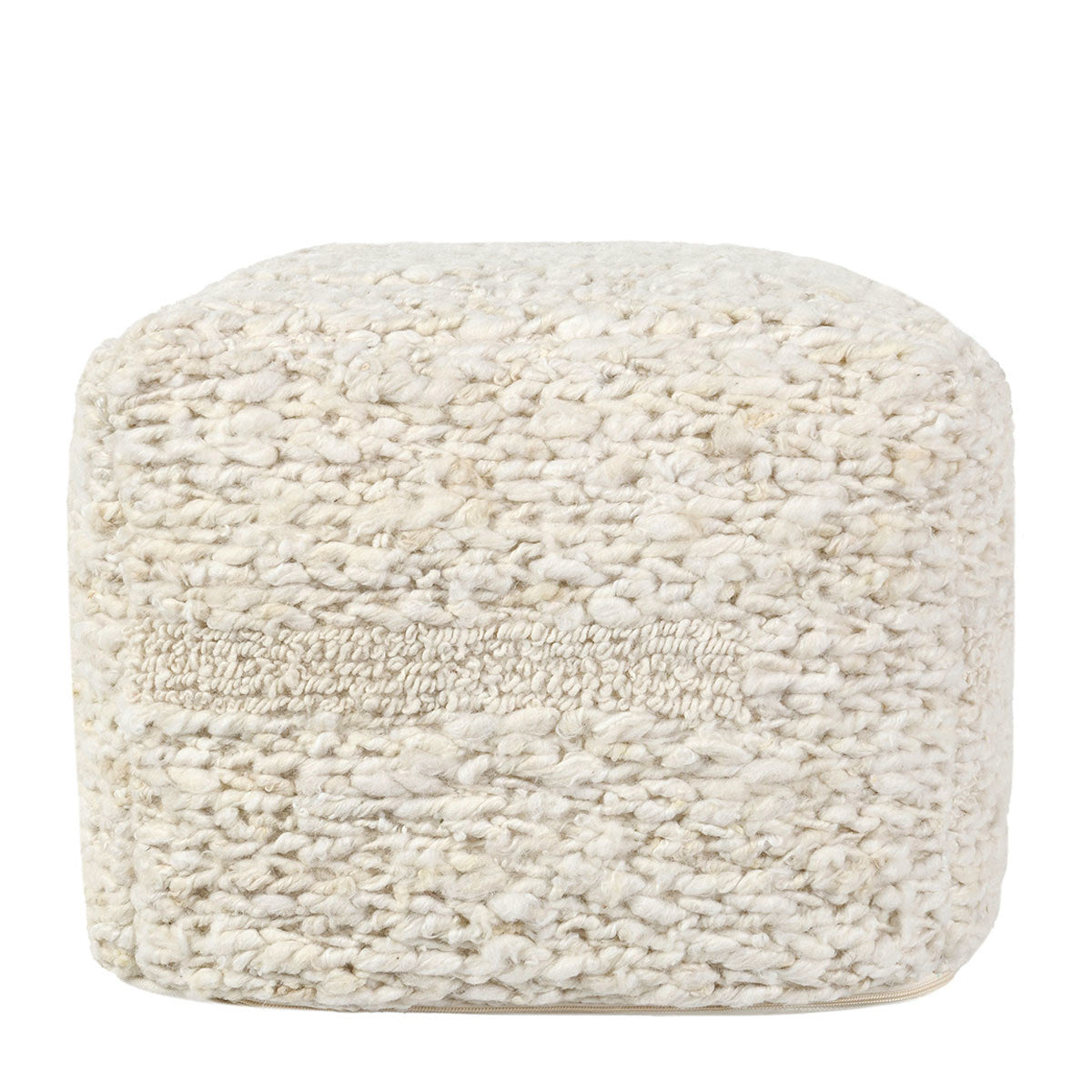 Ivory 90% Wool/10% Cotton Solid Sinclair Pouf 18x18x14 Collection