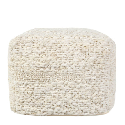 Ivory 90% Wool/10% Cotton Solid Sinclair Pouf 18x18x14 Collection