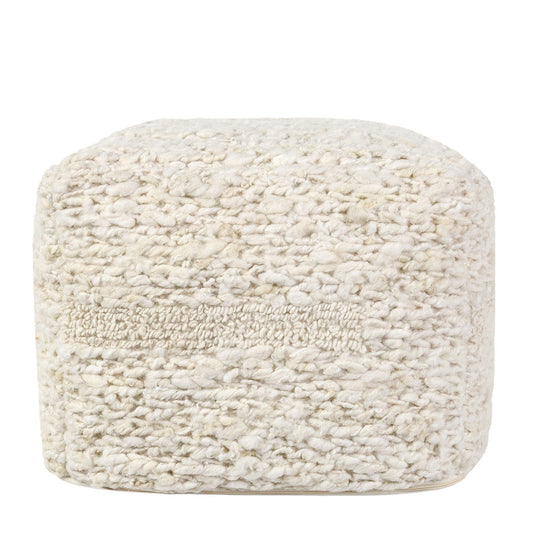 Ivory 90% Wool/10% Cotton Solid Sinclair Pouf 18x18x14 Collection