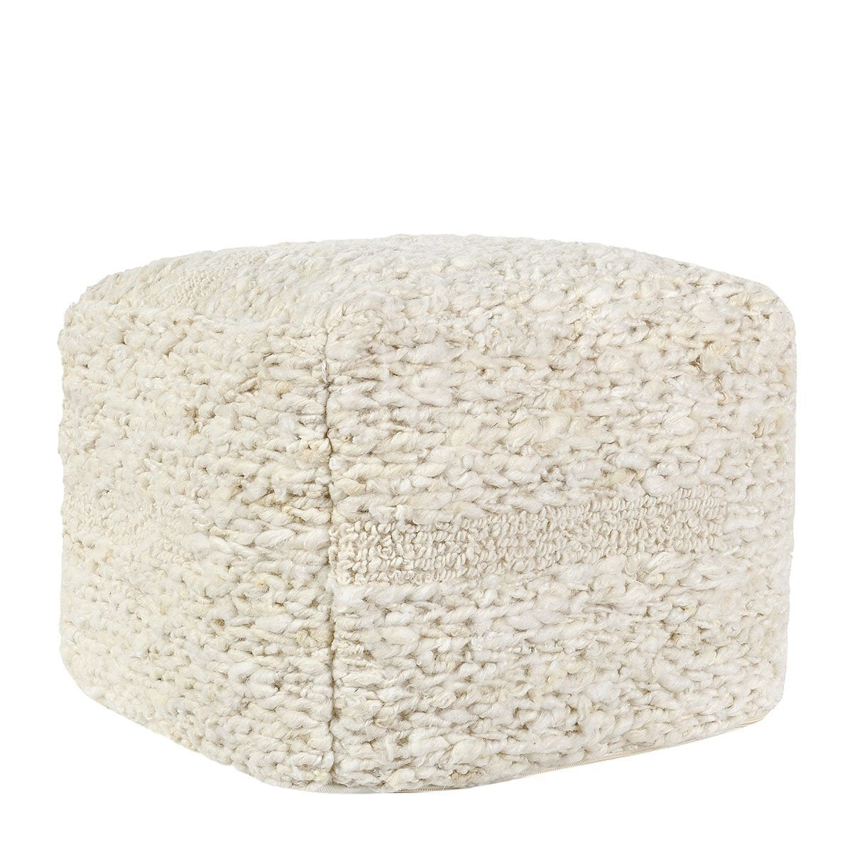Ivory 90% Wool/10% Cotton Solid Sinclair Pouf 18x18x14 Collection