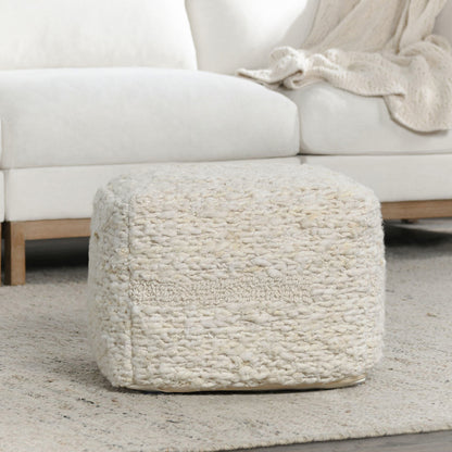 Ivory 90% Wool/10% Cotton Solid Sinclair Pouf 18x18x14 Collection