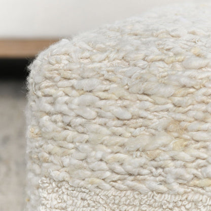 Ivory 90% Wool/10% Cotton Solid Sinclair Pouf 18x18x14 Collection