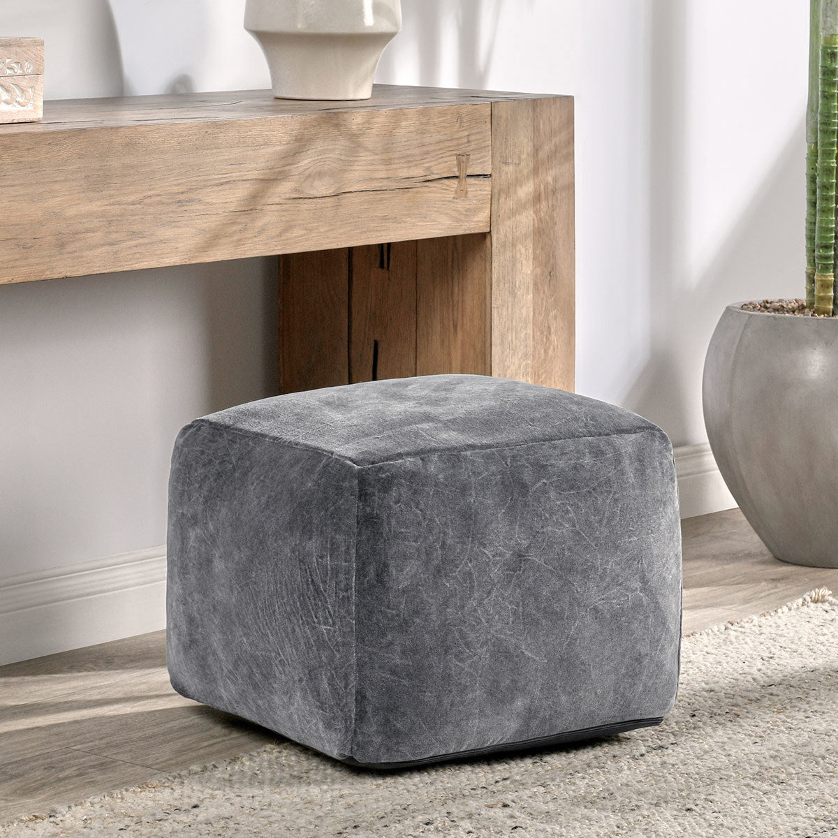 Stone Gray 100% Cotton Solid Heirloom Velvet Pouf Collection