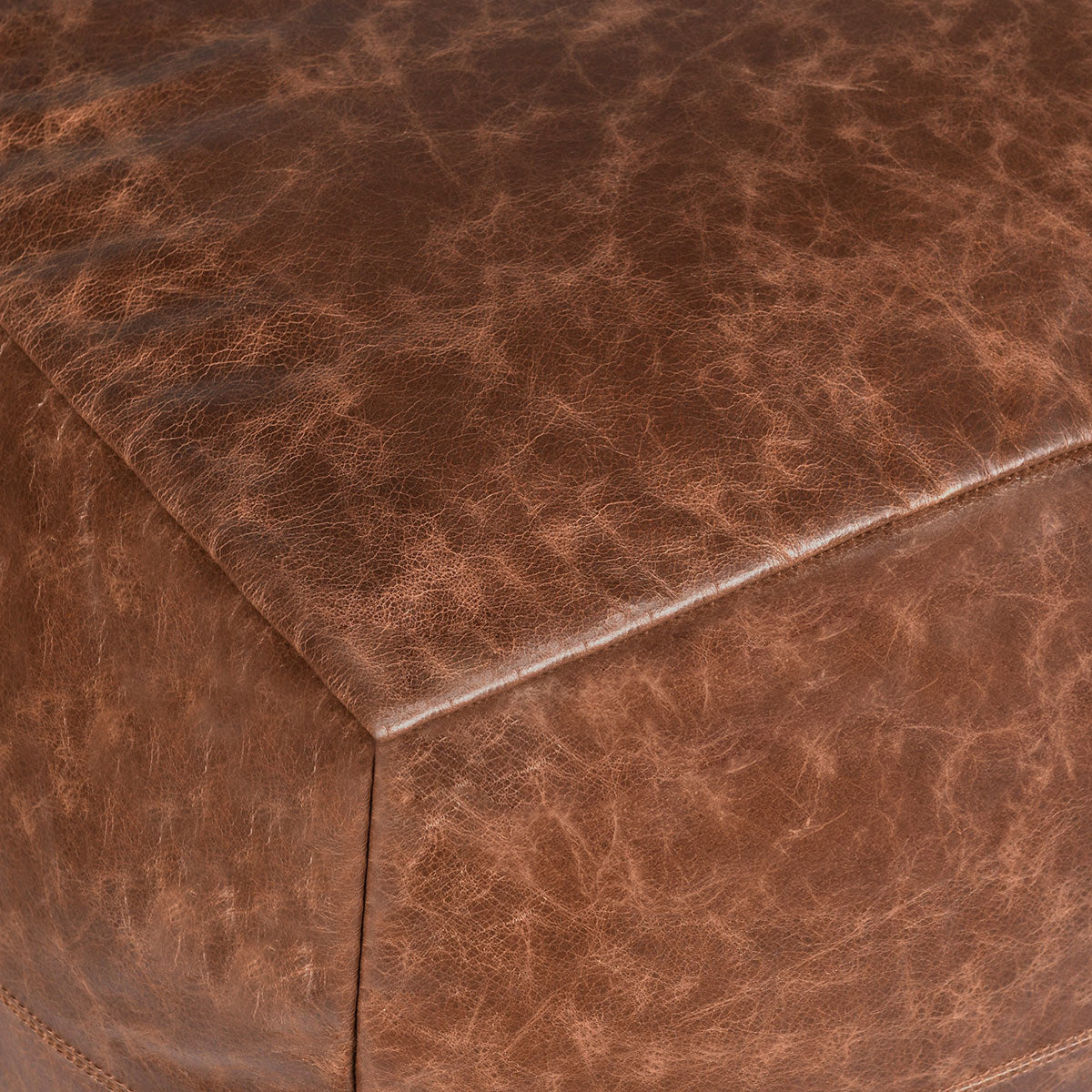 Kona Brown 100% Leather Solid Leather Pouf Collection