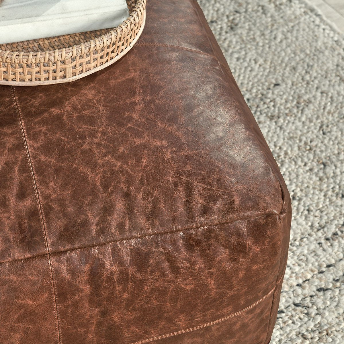 Kona Brown 100% Leather Solid Leather Pouf Collection