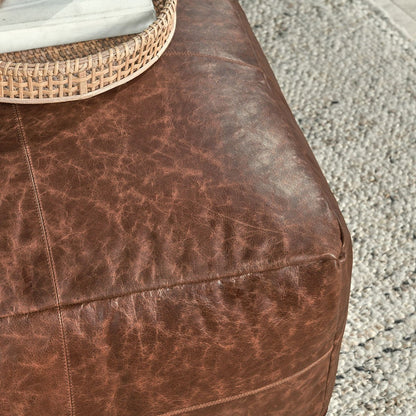 Kona Brown 100% Leather Solid Leather Pouf Collection