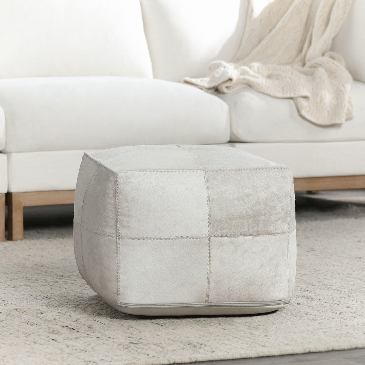 Ivory 100% Hide Solid Hide Pouf Collection