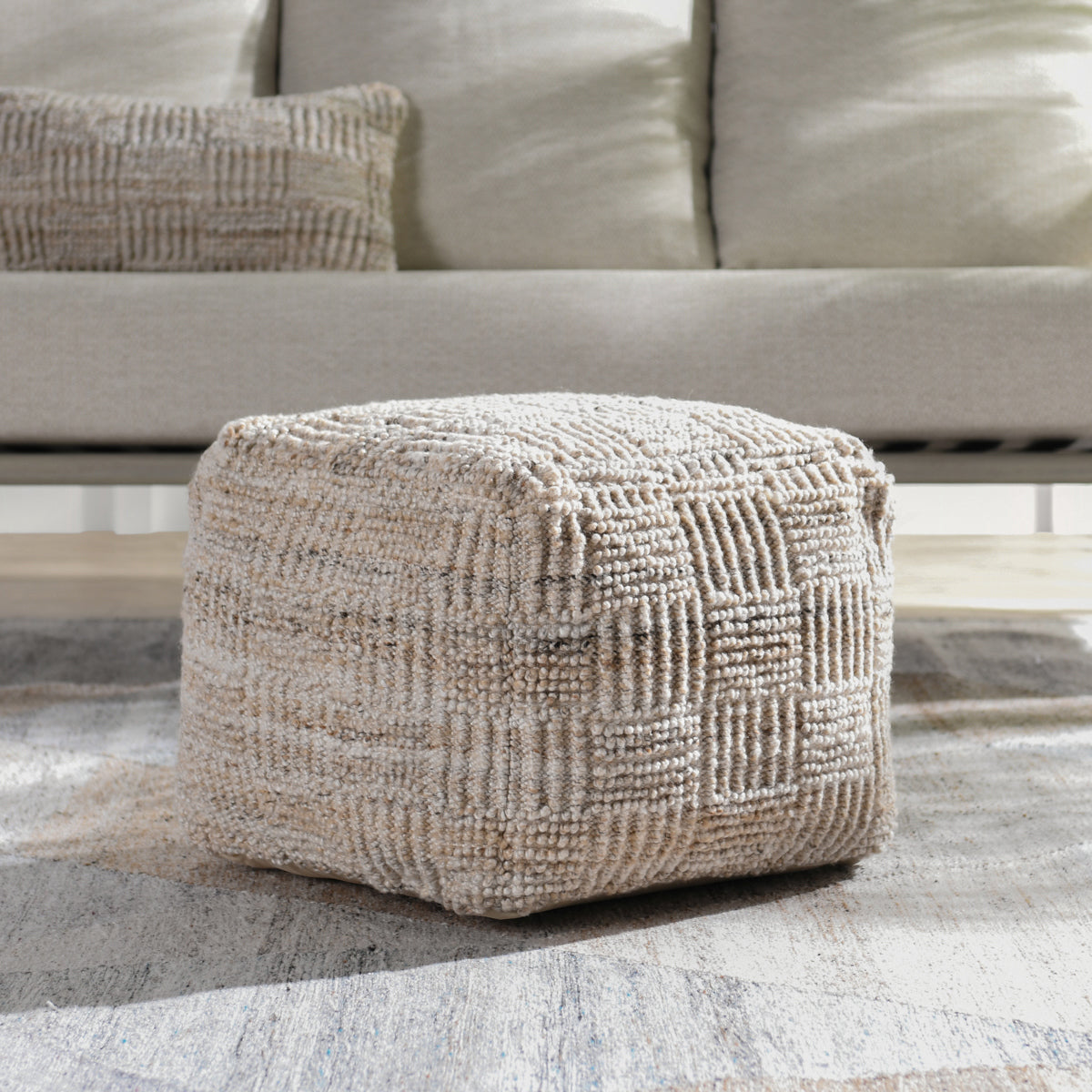 Caramel Multi Performance Indoor/Outdoor Performance Vico Pouf 18"x18"x14" Collection