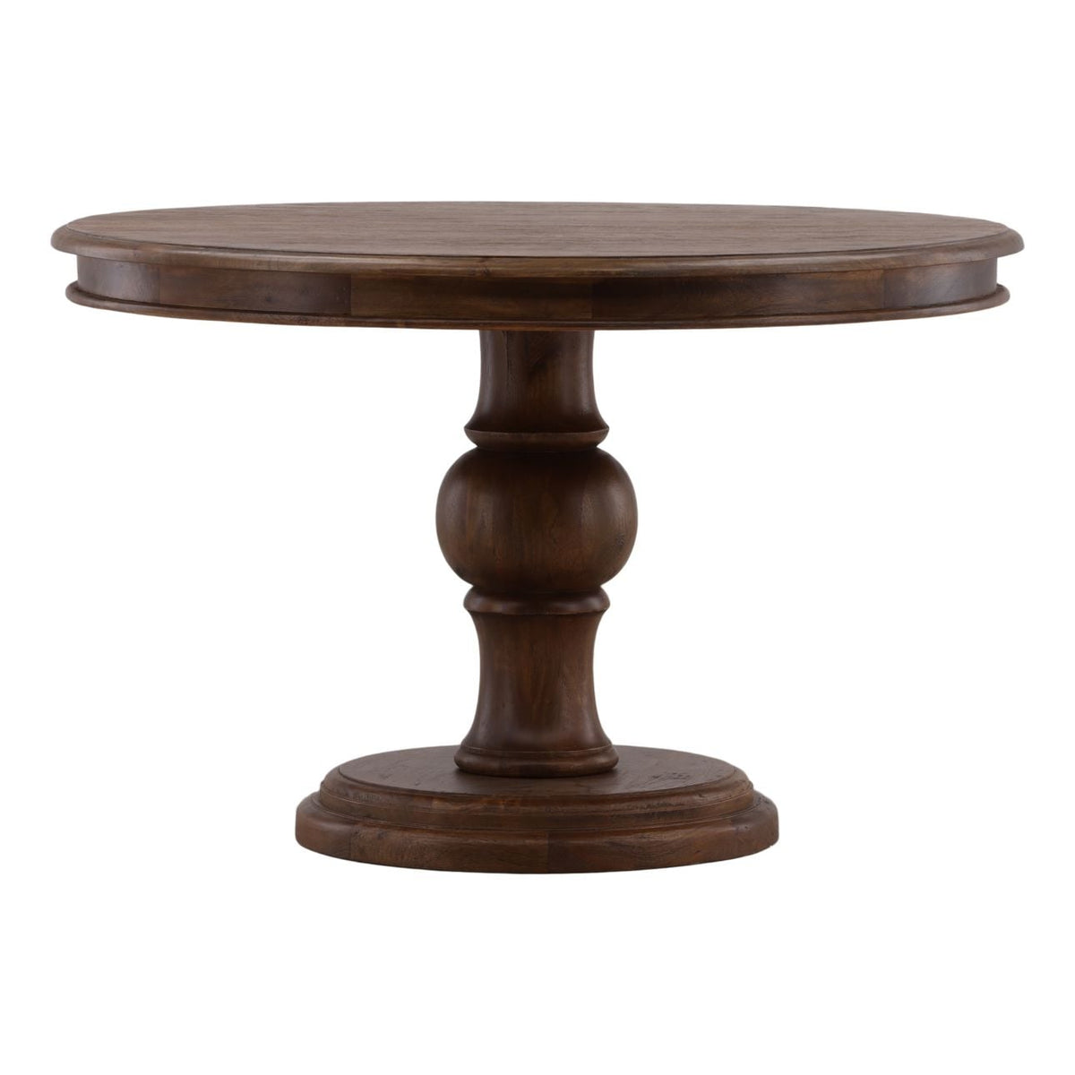 Foxlea solid mango wood dining table in brown finish, square 47-inch top, front view