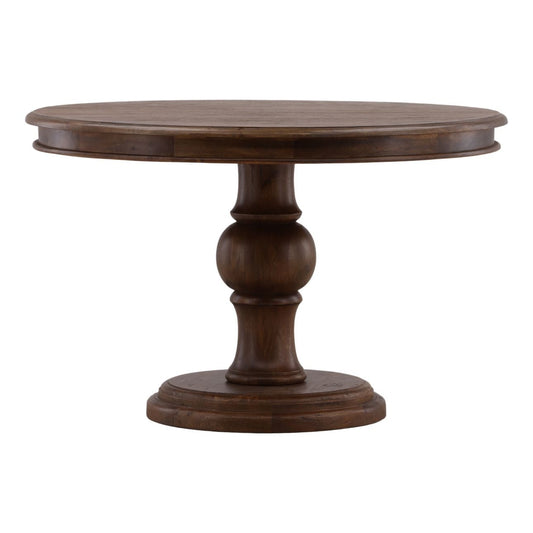 Foxlea solid mango wood dining table in brown finish, square 47-inch top, front view