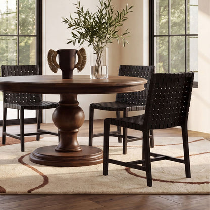 Foxlea dining table full room view showing scale and brown wood finish