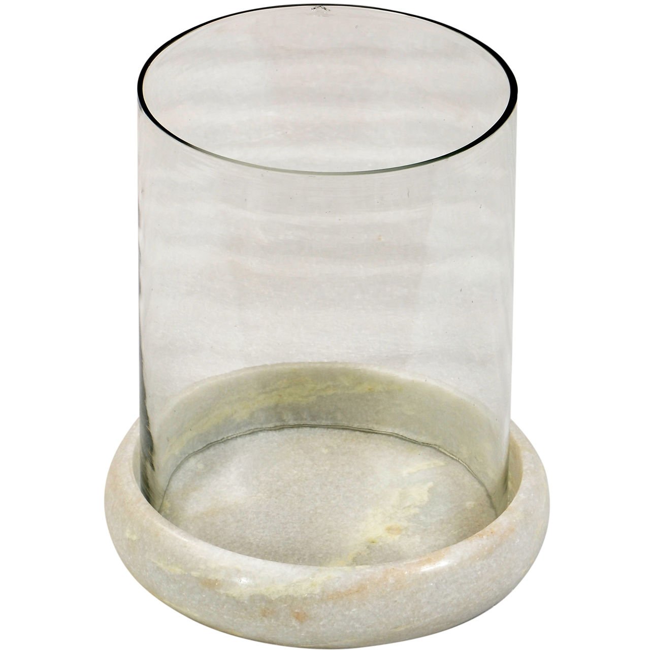 Clear Glass and Natural Marble Base Marble and Glass Hundi 9 in Wide