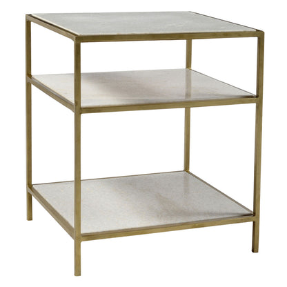 Brass Finish and Natural Marble Polished Marble Top and Wrought Iron Frame Table 22 in Wide