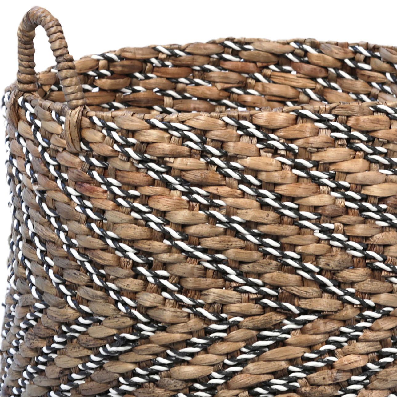 Natural Finish with White and Black Accents Water Hyacinth Basket 21.5 in Wide