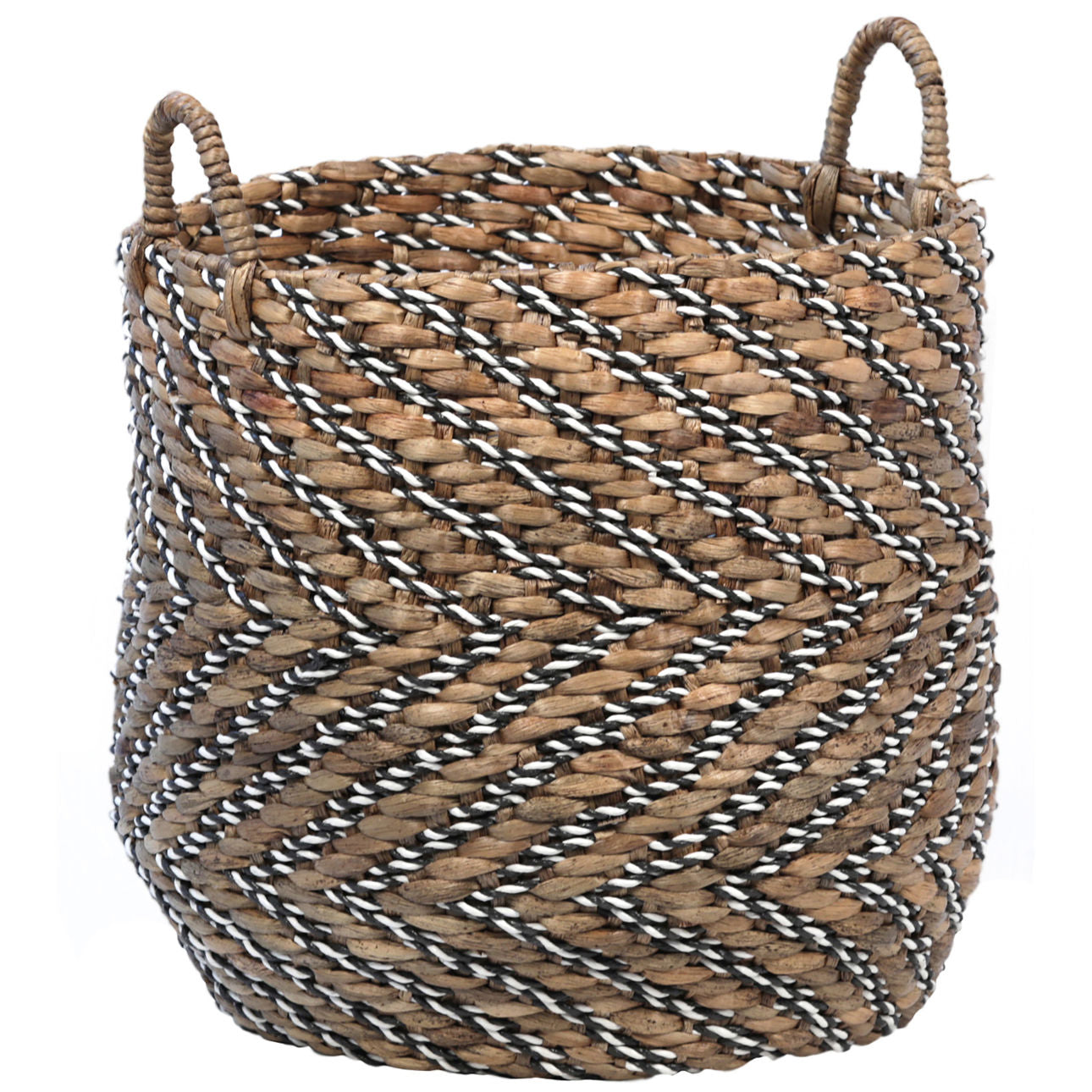 Natural Finish with White and Black Accents Water Hyacinth Basket 21.5 in Wide