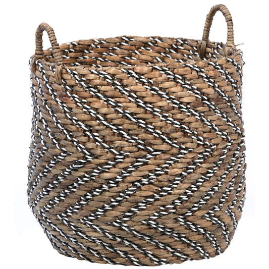 Natural Finish with White and Black Accents Water Hyacinth Basket 21.5 in Wide