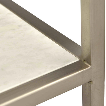 Antique Nickel Finish and Natural White Marble Marble and Iron Frame Bookcase 36 in Wide