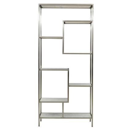 Antique Nickel Finish and Natural White Marble Marble and Iron Frame Bookcase 36 in Wide