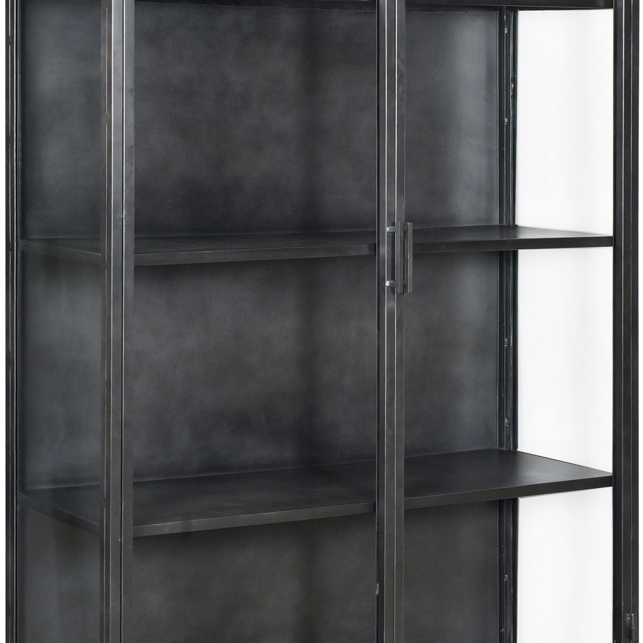 Antique Gunmetal Finish Iron Frame and Glass Doors Cabinet 44 in Wide