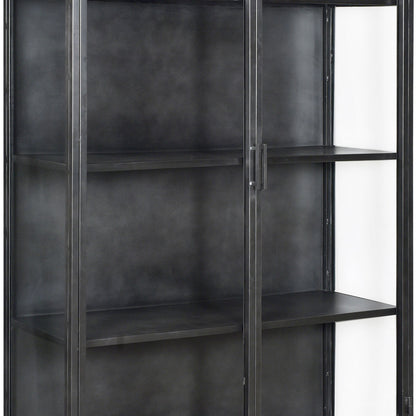 Antique Gunmetal Finish Iron Frame and Glass Doors Cabinet 44 in Wide