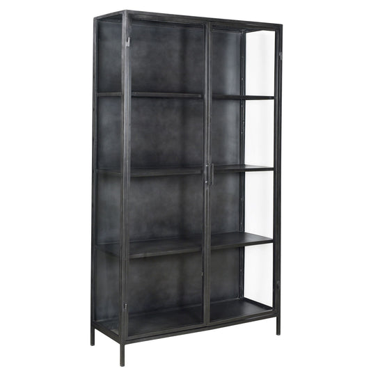 Antique Gunmetal Finish Iron Frame and Glass Doors Cabinet 44 in Wide