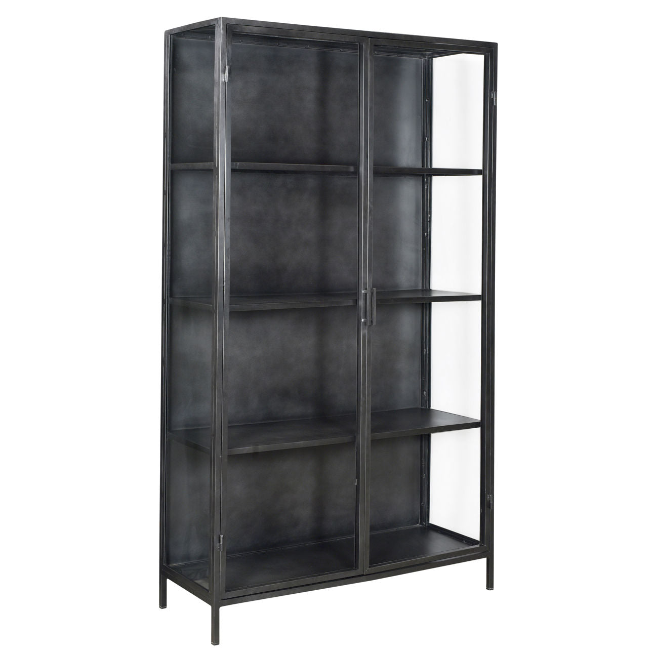 Antique Gunmetal Finish Iron Frame and Glass Doors Cabinet 44 in Wide
