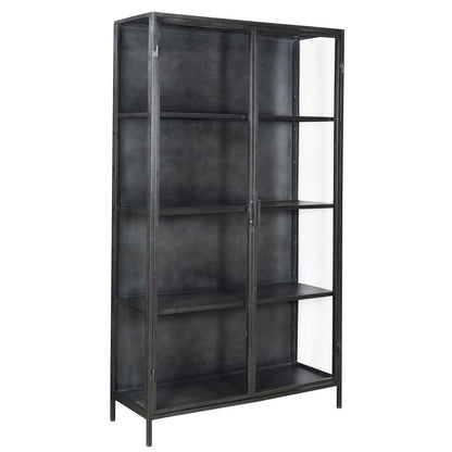 Antique Gunmetal Finish Iron Frame and Glass Doors Cabinet 44 in Wide