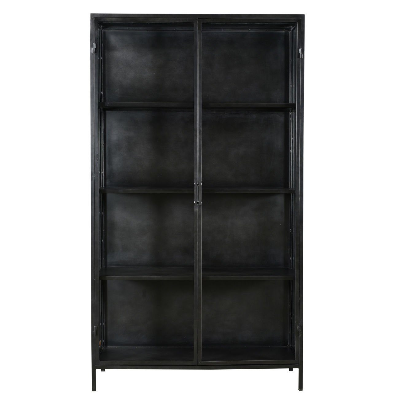 Antique Gunmetal Finish Iron Frame and Glass Doors Cabinet 44 in Wide