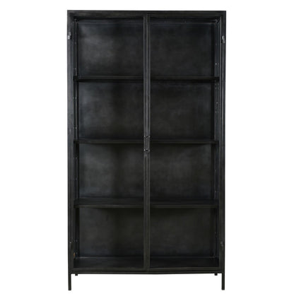 Antique Gunmetal Finish Iron Frame and Glass Doors Cabinet 44 in Wide