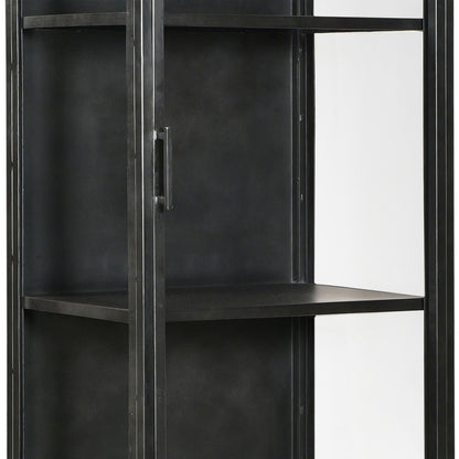 Antique Gunmetal Finish Iron Frame and Glass Doors Cabinet 24 in Wide