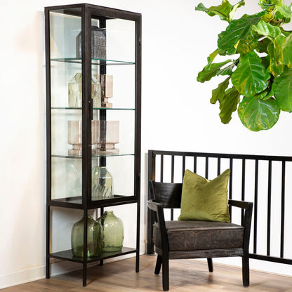 Antique Gunmetal Finish Iron Frame and Glass Doors Cabinet 24 in Wide
