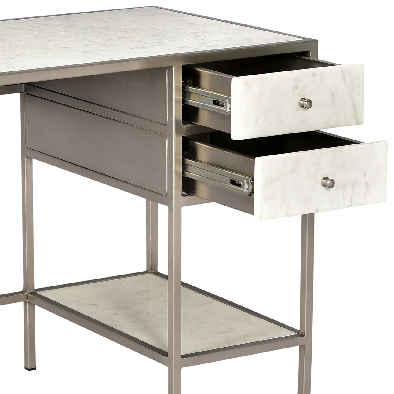 Antique Nickel Finish and Natural Marble Banswara Marble and Iron Desk 51 in Wide