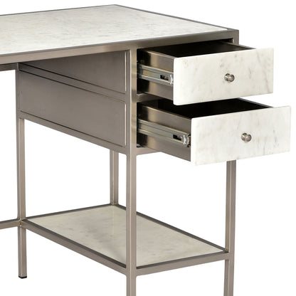 Antique Nickel Finish and Natural Marble Banswara Marble and Iron Desk 51 in Wide